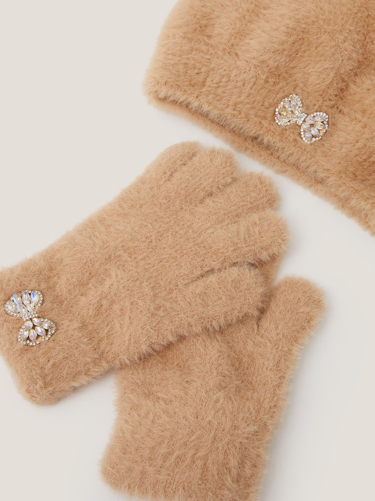 Monsoon Jewel Bow Fuzzy Knit Hat & Gloves Set - صورة 3 من 3 Monsoon Jewel Bow Fuzzy Knit Hat & Gloves Set - صورة 3 من 3