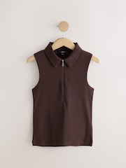 巧克力棕色 - Quarter Zip Ribbed Racer Vest - 6的图像4｝