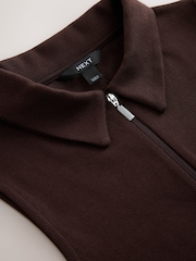 巧克力棕色 - Quarter Zip Ribbed Racer Vest - 6的图像5｝