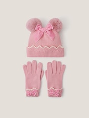 Monsoon Pink Scallop Beanie Hat & Mittens Set - Image 1 of 3