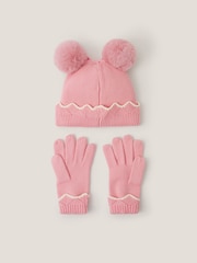 Monsoon Pink Scallop Beanie Hat & Mittens Set - Image 2 of 3