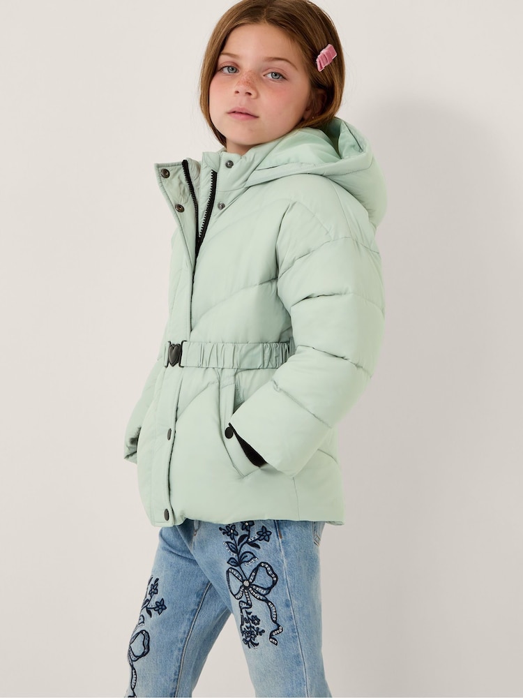 Monsoon Green Belted Puffer Coat - Image 1 of 4 Monsoon Green Belted Puffer Coat - Image 1 of 4