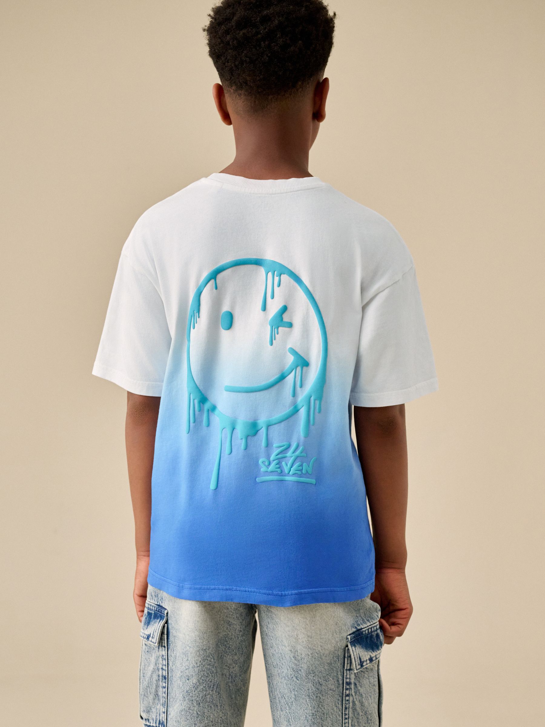 Buy Blue/White Dip Dye Short Sleeve Graphic T-Shirt (3-16yrs) from