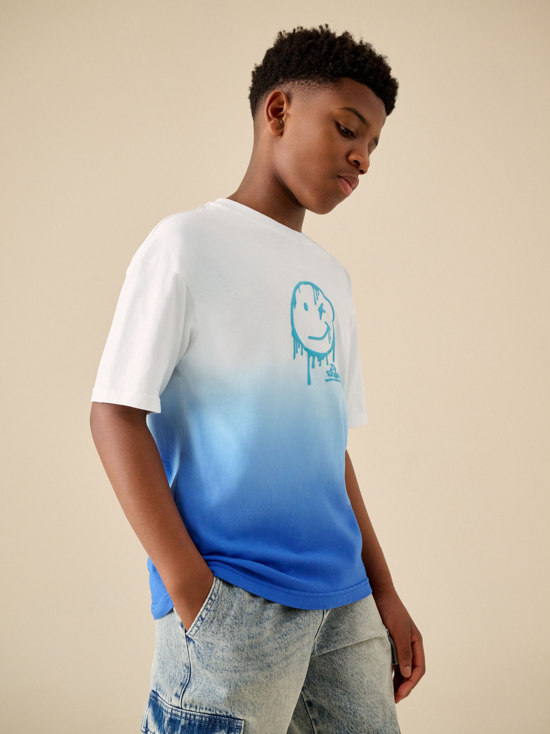 Buy Blue/White Dip Dye Short Sleeve Graphic T-Shirt (3-16yrs) from