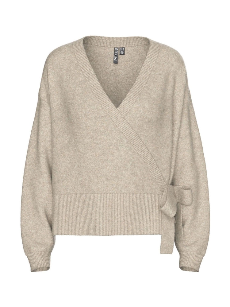 PIECES Grey Wrap Knit Cardigan - Image 1 of 2