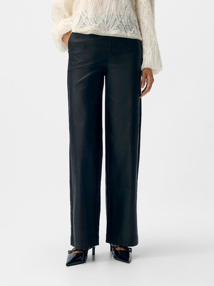 OBJECT Black Lisa Wide Coated Trousers - Image 1 of 3