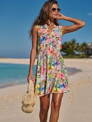 Lipsy Multi Floral Printed Crinkle Sleeveless Shirt Dress - Bild 3 von 4