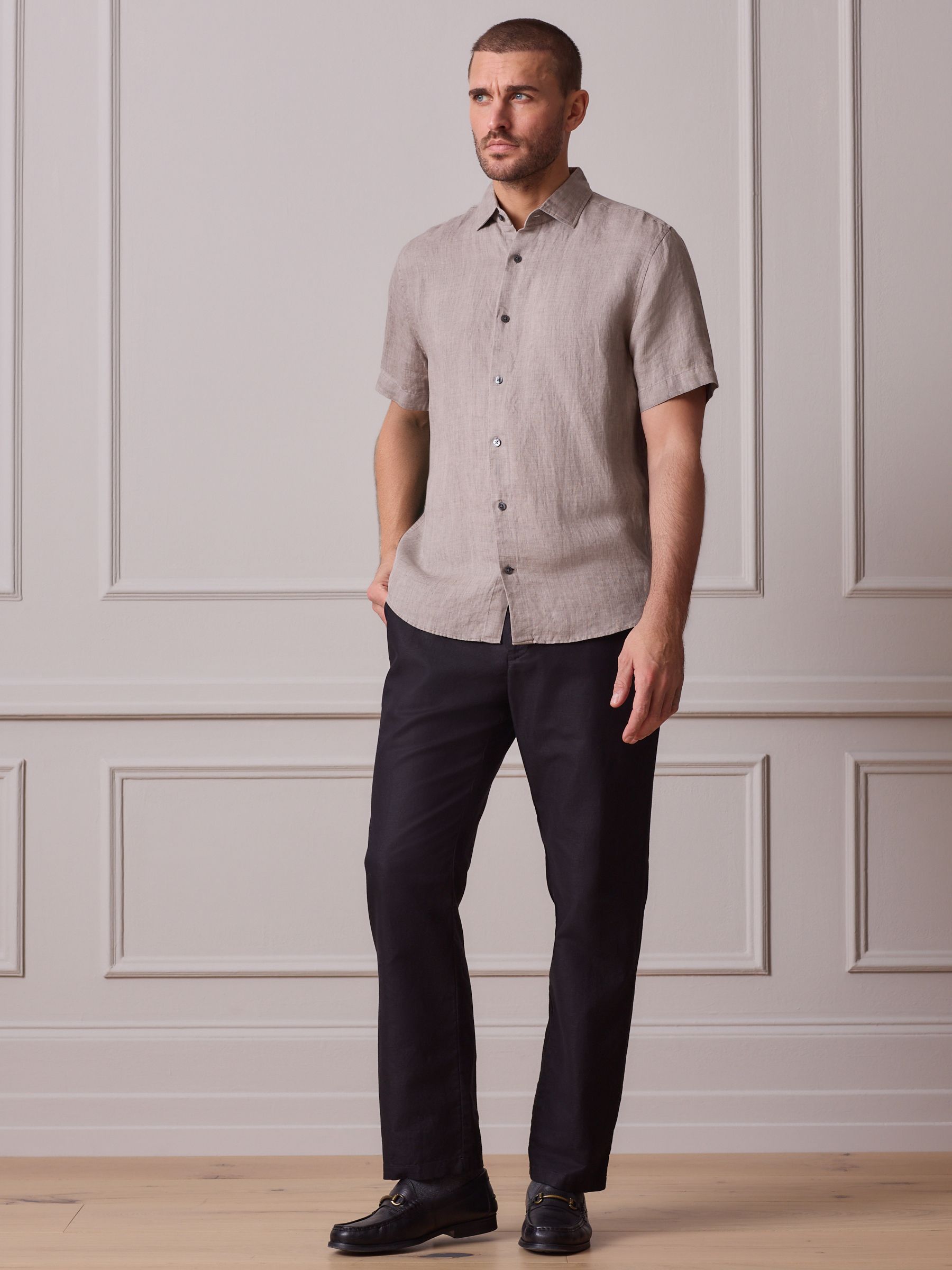 Buy Neutral Regular Fit Signature Twill Texture 100% Linen Short