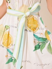 Lipsy White Fruit Print Cinched Waist Sleevless Belted Midi Collar  Shirt Dress - Image 4 of 5
