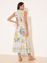 Lipsy White Fruit Print Cinched Waist Sleevless Belted Midi Collar  Shirt Dress - Image 5 of 5