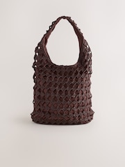 Chocolate Brown Shell Charm Crochet Effect Shoulder Bag - Image 2 of 5