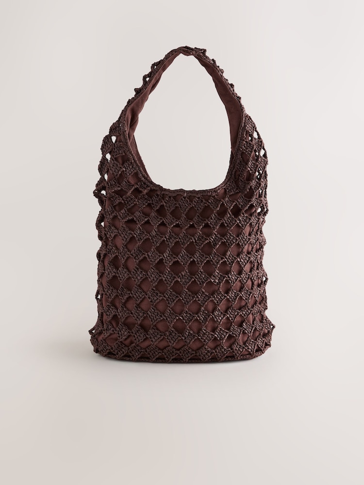 Chocolate Brown Shell Charm Crochet Effect Shoulder Bag - Image 2 of 5 Chocolate Brown Shell Charm Crochet Effect Shoulder Bag - Image 2 of 5