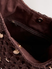 Chocolate Brown Shell Charm Crochet Effect Shoulder Bag - Image 3 of 5