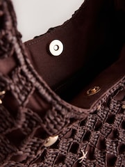 Chocolate Brown Shell Charm Crochet Effect Shoulder Bag - Image 4 of 5