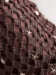 Chocolate Brown Shell Charm Crochet Effect Shoulder Bag - Image 5 of 5