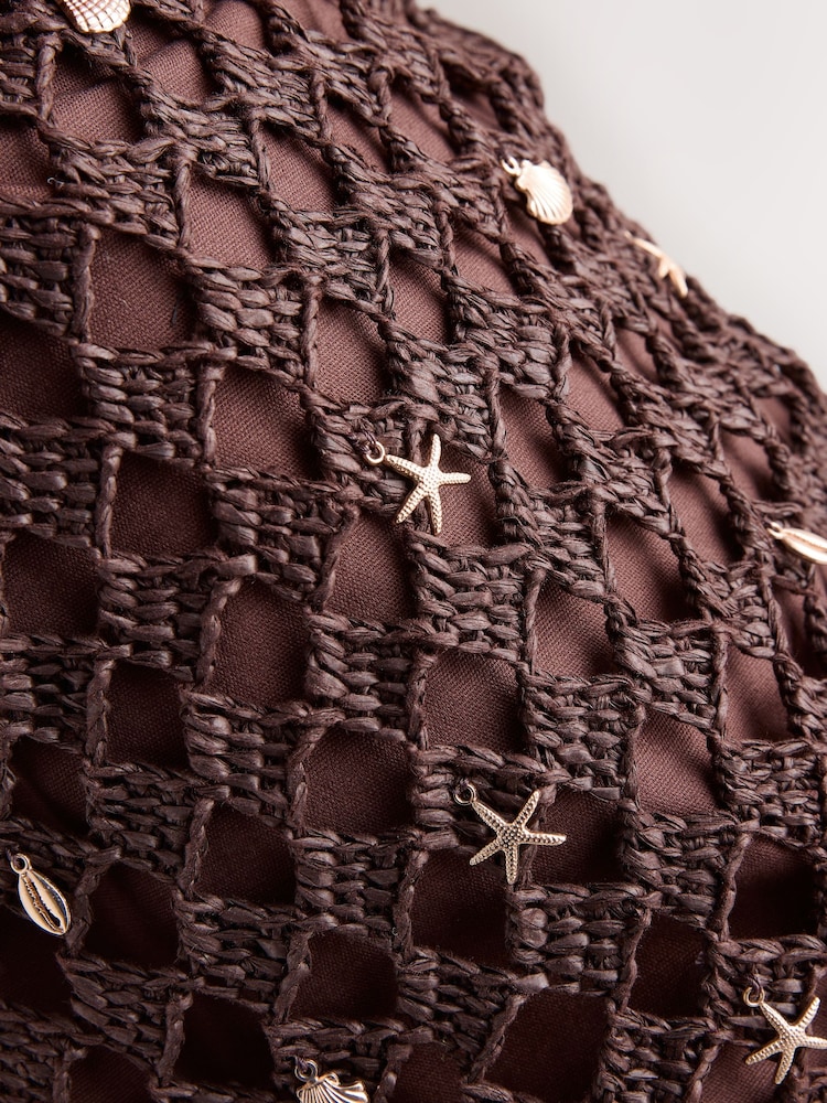 Chocolate Brown Shell Charm Crochet Effect Shoulder Bag - Image 5 of 5 Chocolate Brown Shell Charm Crochet Effect Shoulder Bag - Image 5 of 5