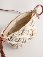 لون طبيعي - حقيبة تعلق حول الجسم مكرمية - صورة 4 من 8