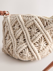 لون طبيعي - حقيبة تعلق حول الجسم مكرمية - صورة 6 من 8