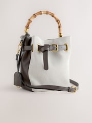 Chocolate Brown Wood Handle Canvas Effect Bag - Image 1 of 9