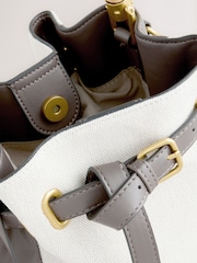 Chocolate Brown Wood Handle Canvas Effect Bag - Image 5 of 9