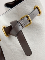 Chocolate Brown Wood Handle Canvas Effect Bag - Image 7 of 9