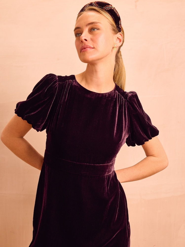 Aspiga Purple Dulcie Velvet Puff Sleeve Dress - Image 3 of 3