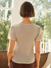 Aspiga Gold Metallic Knit Angel Sleeve T-Shirt - Image 2 of 3