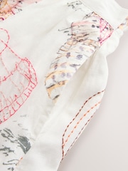 Ecru/Pink Shell Print National Trust X Next Embroidered Midi Skirt - Image 8 of 9