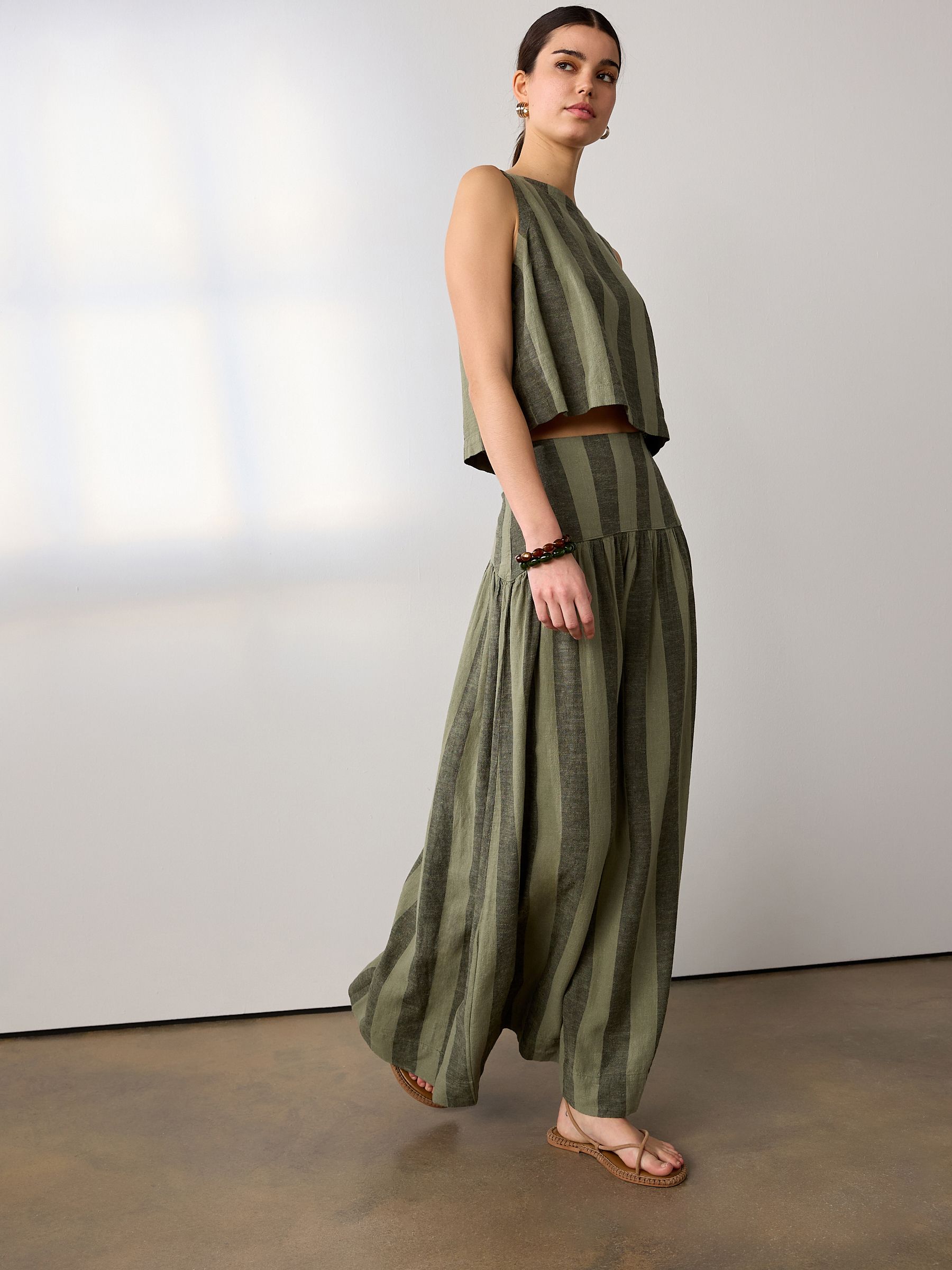 Buy Khaki Green Stripe Drop Waist Linen Blend Maxi Skirt from Next USA