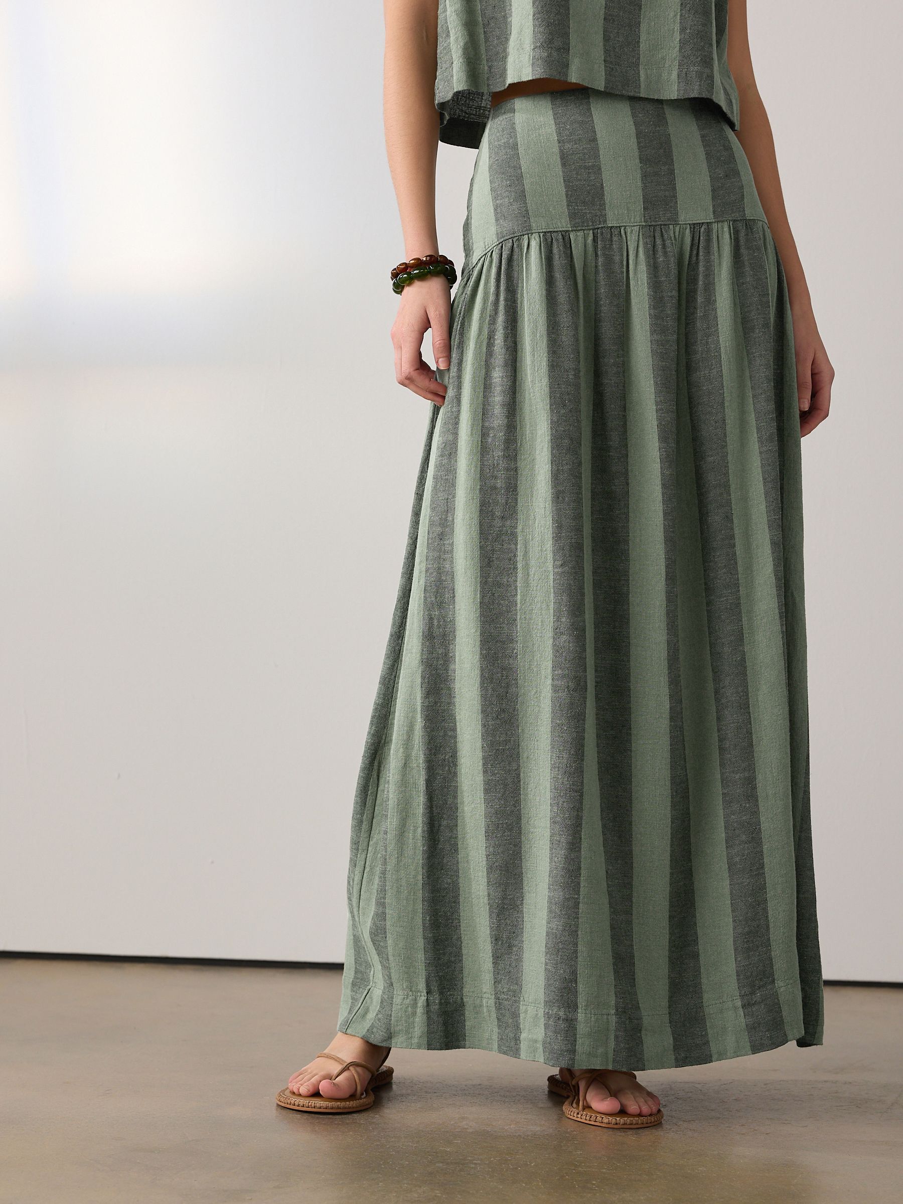 Buy Khaki Green Stripe Drop Waist Linen Blend Maxi Skirt from Next USA