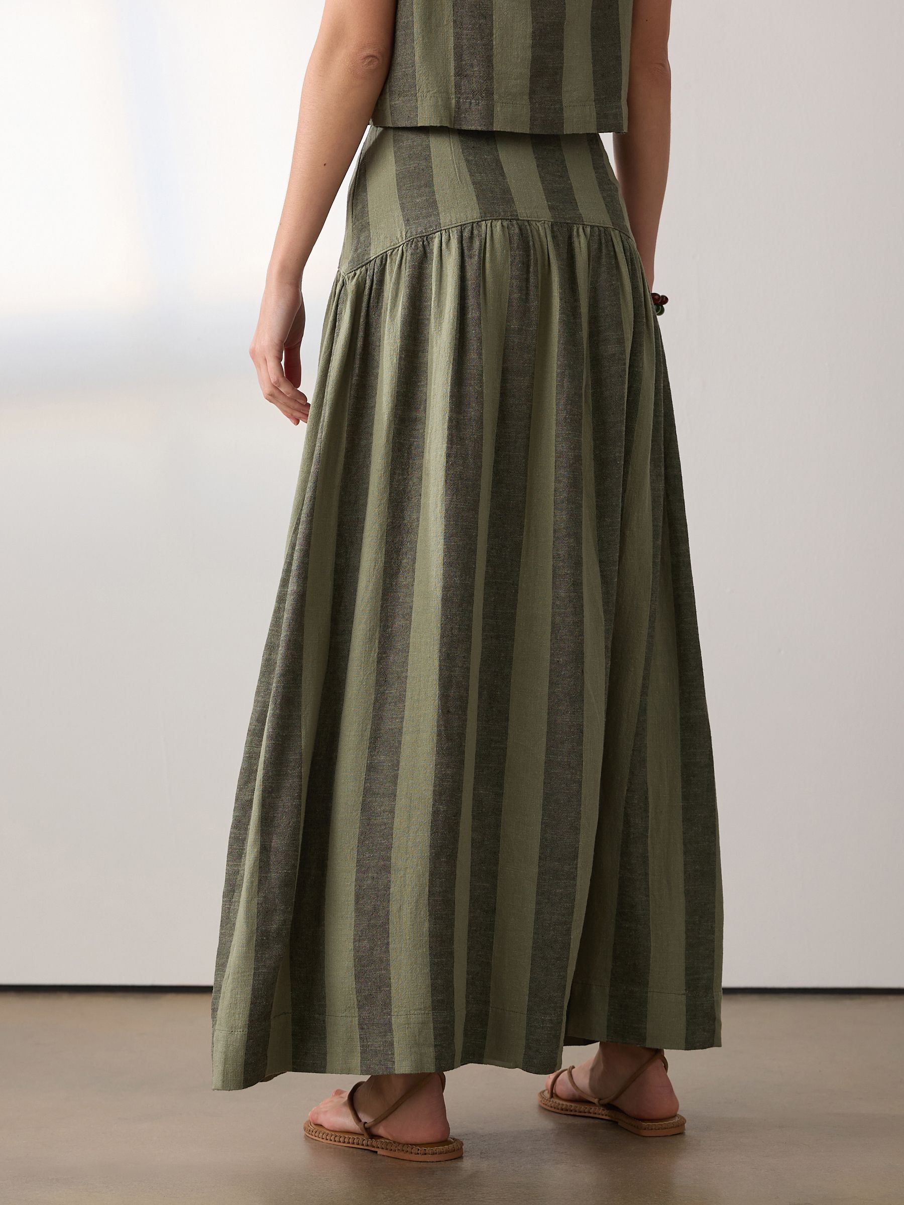 レディースウェア #THUNDER STRIPES W-P SKIRT - KHAKI Buy Khaki Green Stripe Drop Waist Linen Blend Maxi Skirt from Next USA