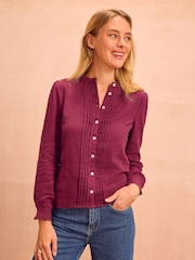 Aspiga Red Holly Pin Tuck Cotton Cheesecloth Long Sleeve Blouse - Image 1 of 3