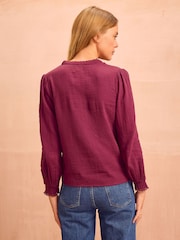 Aspiga Red Holly Pin Tuck Cotton Cheesecloth Long Sleeve Blouse - Image 2 of 3