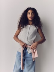 The Set 3 Pack Sleeveless Rib Jersey Button Through Vest Pink/Grey/White - Image 2 of 5