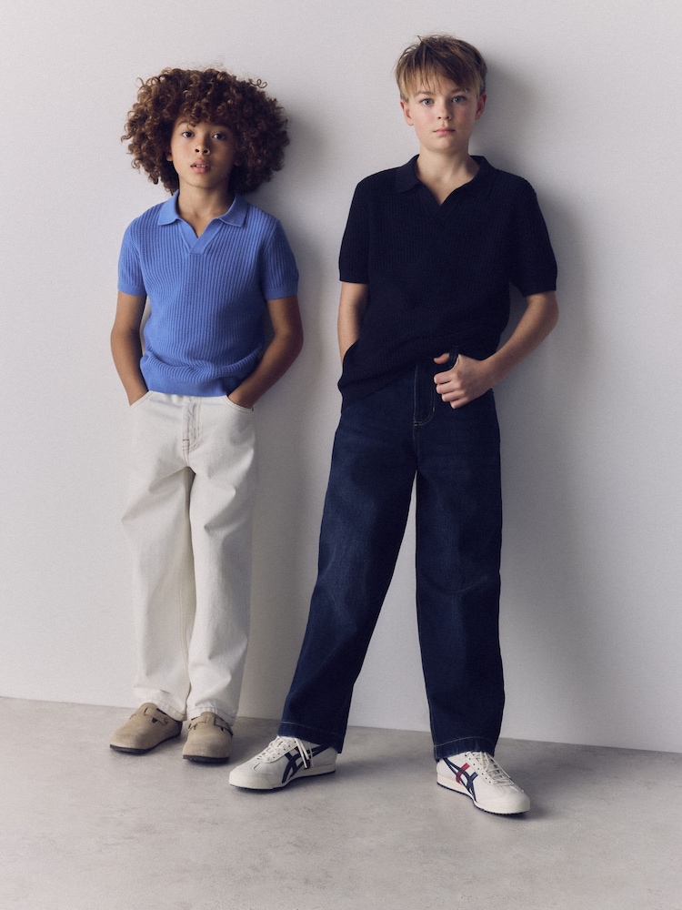 The Set 2 Pack Short Sleeve Textured Trophy Neck Jumpers Blue/Navy - Image 1 of 4