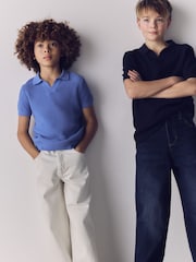 The Set 2 Pack Short Sleeve Textured Trophy Neck Jumpers Blue/Navy - Image 3 of 4