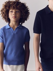 The Set 2 Pack Short Sleeve Textured Trophy Neck Jumpers Blue/Navy - Image 4 of 4