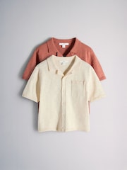 The Set 2 Pack Slub Cotton Button Through Cardigans Red/Ecru - Image 2 of 6