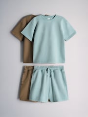 The Set 2 Pack Jersey Cotton Washed Oversized T-Shirt and Shorts Set Pink/Brown - Image 1 of 7