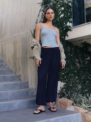 Navy Crushed Balloon Leg Trousers - Image 1 of 5