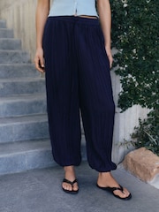 Navy Crushed Balloon Leg Trousers - Image 4 of 5