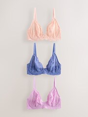 Bənövşəyi/Şaftalı/Mavi - DD+ Krujeva Bras 3 Paketi - 7şəkildən 1 şəkil