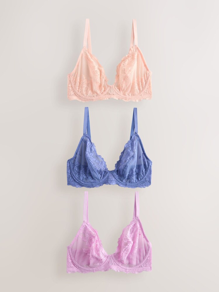 Bənövşəyi/Şaftalı/Mavi - DD+ Krujeva Bras 3 Paketi - 7şəkildən 1 şəkil