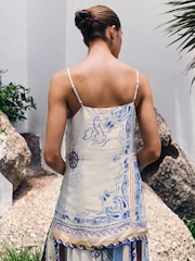 كريمي/أزرق مطبوع - كاميسول ساتان - صورة 4 من 8