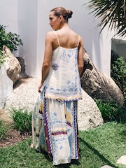 كريمي/أزرق مطبوع - كاميسول ساتان - صورة 5 من 8