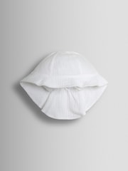 Hvit - JoJo Maman Bébé Daisy Trim Seersucker Floppy Sun Hat - Bilde 2 av 3