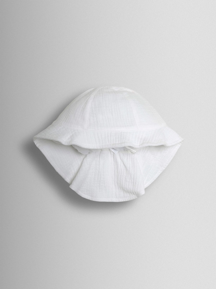 Hvit - JoJo Maman Bébé Daisy Trim Seersucker Floppy Sun Hat - Bilde 2 av 3