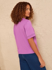 Love & Roses Purple Crochet Trim Crew Neck Boxy T-Shirt - Image 4 of 4