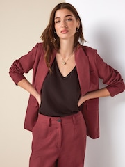 Rust Brown Linen Rich Single Breasted Blazer - Image 1 of 9