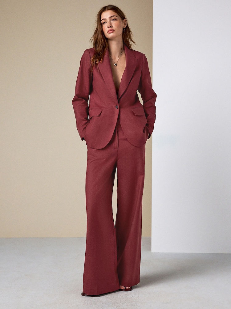 Rust Brown Linen Rich Single Breasted Blazer - Image 2 of 9 Rust Brown Linen Rich Single Breasted Blazer - Image 2 of 9